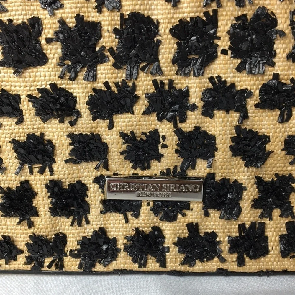 Christian Siriano Sabrina Woven Raffia Bag Tan and Black NEW with Tags